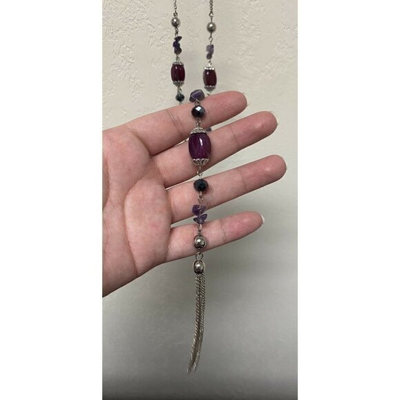 Arizona Jean Co 24" Silver Tone Purple Stone Chain Necklace - Picture 2 of 4